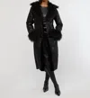 WEWOREWHAT SUEDE BONDED FAUX FUR TRENCH IN BLACK