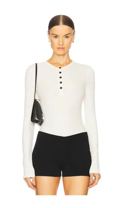 Weworewhat V-neck Henley Bodysuit In 象牙白