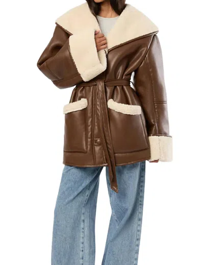 Weworewhat Vegan Leather Bonded Faux Fur Jacket In Brown