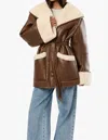 Weworewhat Vegan Leather Bonded Faux Fur Jacket In Brown In Brown