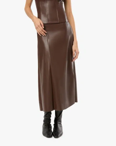Weworewhat Vegan Leather Flare Midi Skirt In Brown