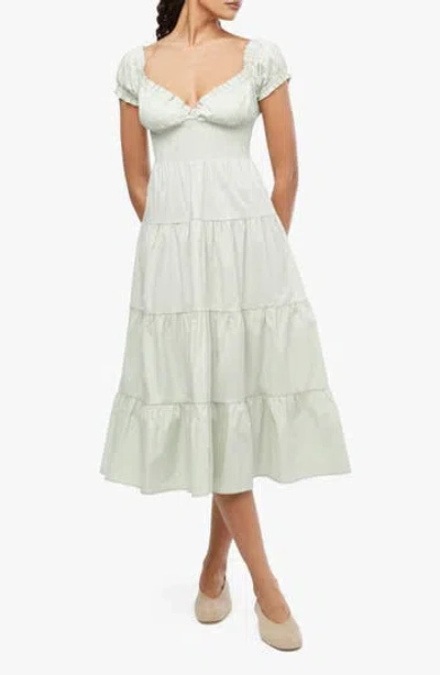 Weworewhat We Wore What Cap Sleeve Tiered Stretch Cotton Midi Dress In Sage