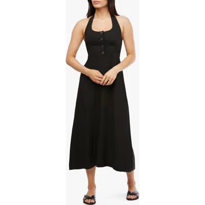 Weworewhat Button Front Linen-blend Maxi Dress In Black