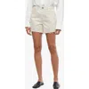 Weworewhat We Wore What Pinstripe High Waist Raw Hem Flare Denim Shorts In Antique White Multi