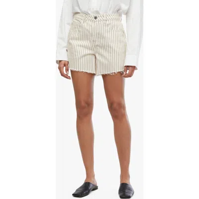 Weworewhat We Wore What Pinstripe High Waist Raw Hem Flare Denim Shorts In Antique White Multi