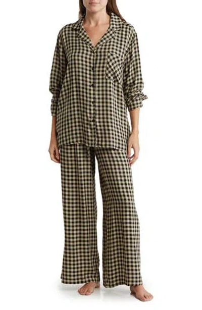 Weworewhat We Wore What Plaid Long Sleeve Button-up Shirt & Pants Pajamas In Cacao/khaki Mlt
