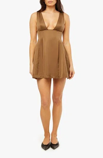 Weworewhat Plunge Neck Fit & Flare Minidress In Brown