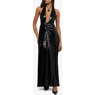 Weworewhat Sequined Halter Neck Midi Dress In Black