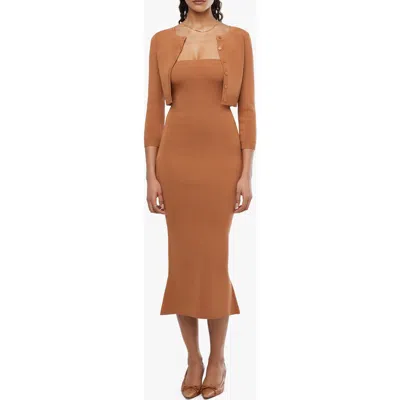Weworewhat We Wore What Strapless Ribbed Body-con Midi Dress In Bran