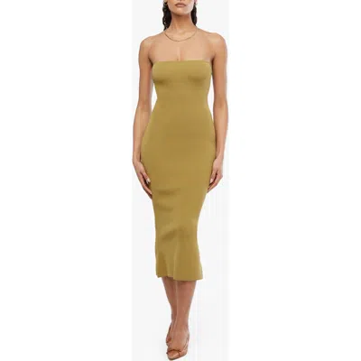 Weworewhat We Wore What Strapless Ribbed Body-con Midi Dress In Willow