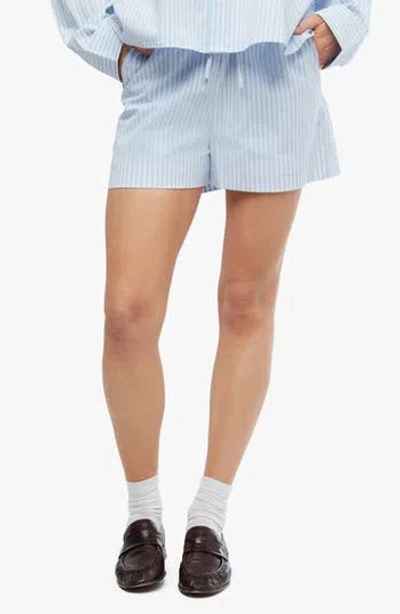 Weworewhat We Wore What Stripe Tie Waist Stretch Cotton Shorts In Classic Blue ml