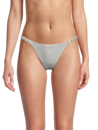 Weworewhat Women's Adjustable Satin Bikini Bottom In Silver