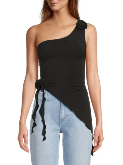 Weworewhat Women's Asymmetric Rose Top In Black