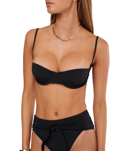 Weworewhat Womens Balconette Sweetheart Neck Bikini Top High Rise Tie Front Bikini Bottoms In Black