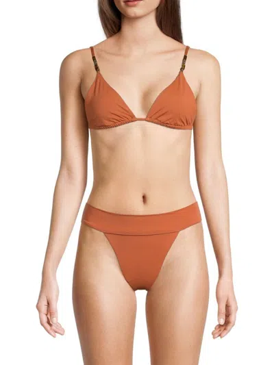 Weworewhat Women's Beaded Cooper Bikini Top In Brown