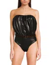 WEWOREWHAT WOMEN'S BILLOW EMBELLISHED BELTED ONE PIECE SWIMSUIT