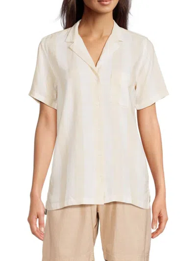 Weworewhat Women's Boxy Striped Linen Blend Shirt In Tan White