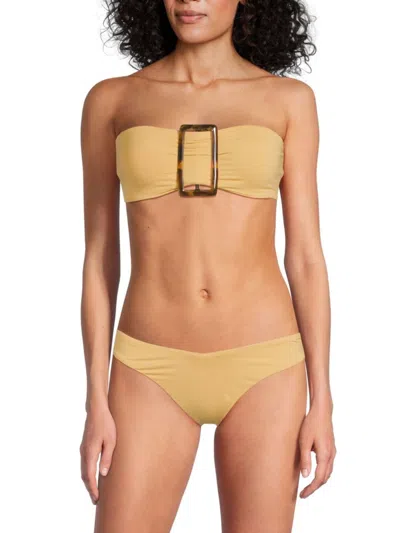 Weworewhat Women's Buckle Bandeau Bikini Top In Brown