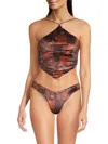 Weworewhat Velvet Bungee Bandana Bikini Top In Saddle Multi