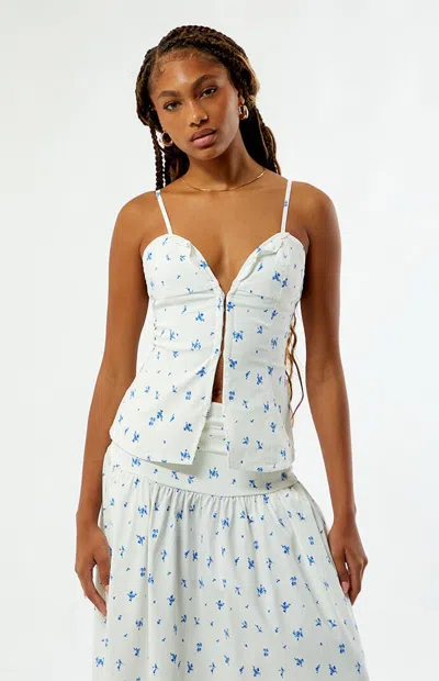 Weworewhat Women's Button Up Ruffle Tank Top In White/blue
