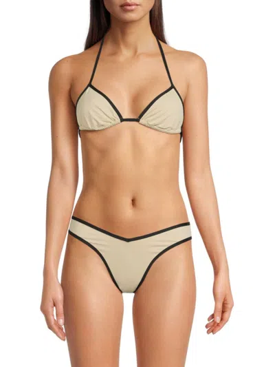 Weworewhat Women's Contrast-trim Triangle Bikini Top In Neutral