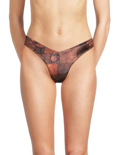 Weworewhat Women's Delilah Print Satin Bikini Bottom In Brown Multi
