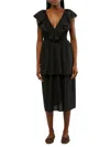 Weworewhat Slit Front Eyelet Ruffle Midi Dress In Black