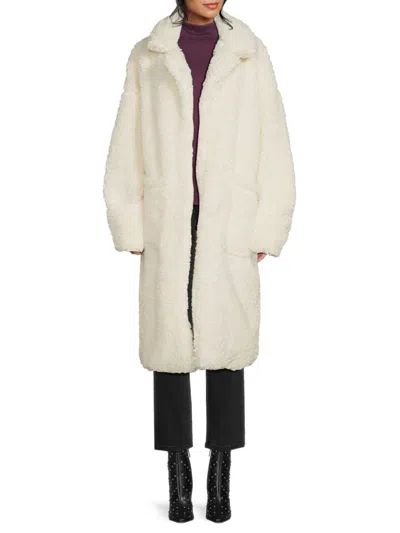 Weworewhat Women's Faux Fur Open-front Longline Teddy Coat In White