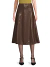 Weworewhat Vegan Leather Flare Midi Skirt In Brown