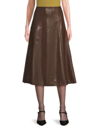 Weworewhat Women's Flare Faux Leather Midi-skirt In Brown