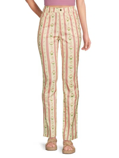 Weworewhat Women's Floral Mid Rise Ankle Jeans In Lemon Icing