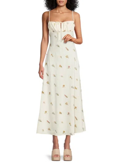 Weworewhat Women's Floral Midi Strappy Dress In Antique White