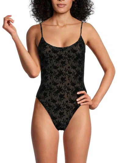 Weworewhat Women's Floral One Piece Swimsuit In Black
