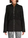 Weworewhat Women's Fringe Faux Suede Jacket In Black