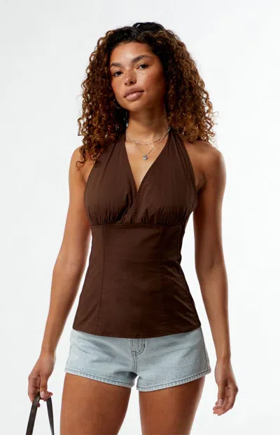 Weworewhat Halter Neck Corset Top In Brown