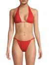 Weworewhat Women's Plunge-neck Halter Bikini Top In Fiery Red