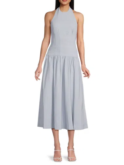 Weworewhat Women's Halterneck Drop-waist Midi-dress In Blue