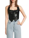 Weworewhat Women's Halterneck Faux Leather Vest In Black