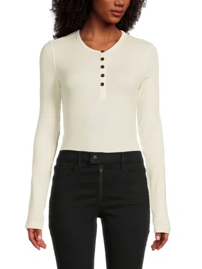 Weworewhat Women's Henley Long-sleeveribbed Bodysuit