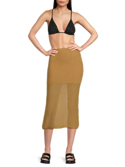 Weworewhat Cotton Blend Knit Midi Skirt In Brown