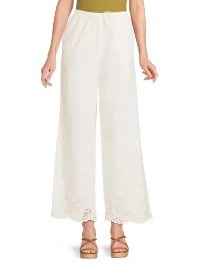 Weworewhat Women's Lace-trim Cotton Wide-leg Pants In White