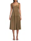 Weworewhat Strap Corset Linen-blend Midi Dress In Brown