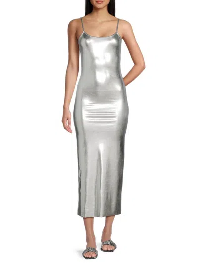 Weworewhat Women's Metallic Bodycon Midi Dress In Silver