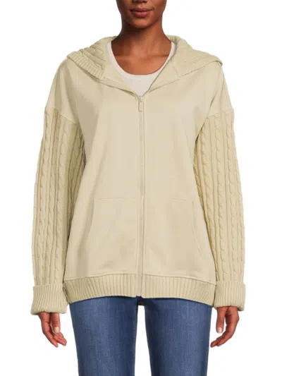 Weworewhat Women's Mixed Media Cotton-blend Zip-up Hoodie In Brown