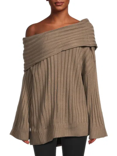 Weworewhat Women's Off-the-shoulder Ribbed Sweater In Brown