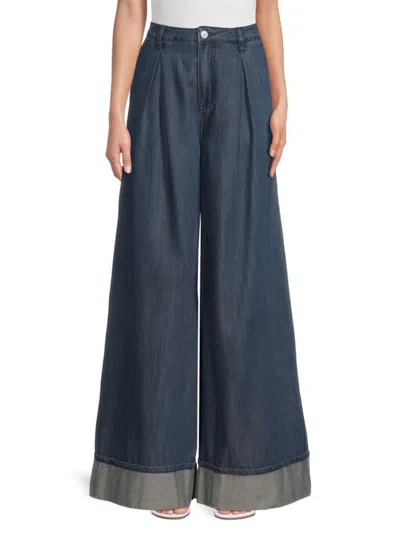 Weworewhat Women's Pleated Wide-leg Cuffed Jeans