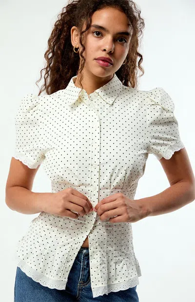 Weworewhat Women's Polka Dot Cinched Button Up Shirt In White/black In Multi