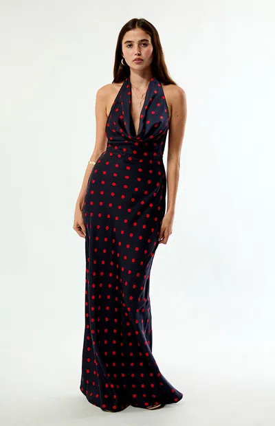 Weworewhat Women's Polka Dot Cowl Halter Maxi Dress In Navy