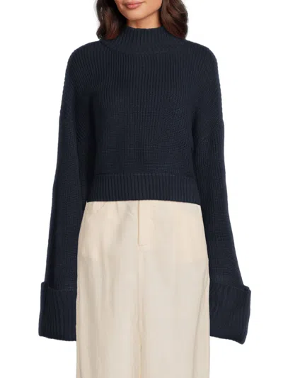 Weworewhat Women's Rib-knit Cropped Sweater In Blue
