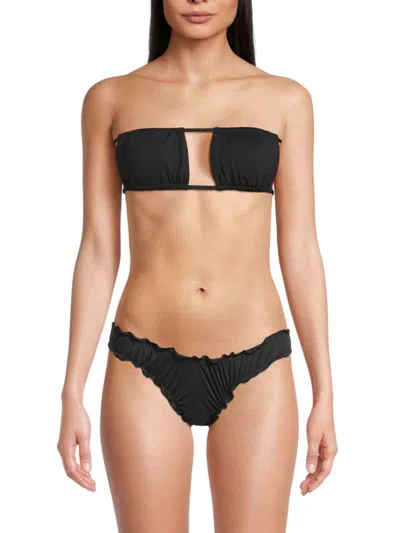 Weworewhat Women's Ruched Bandeau Bikini Top In Black
